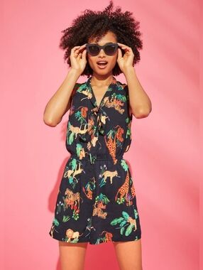 Modcloth - Proactive Panache Sleeveless Romper in Jungle Animal Print - Size M